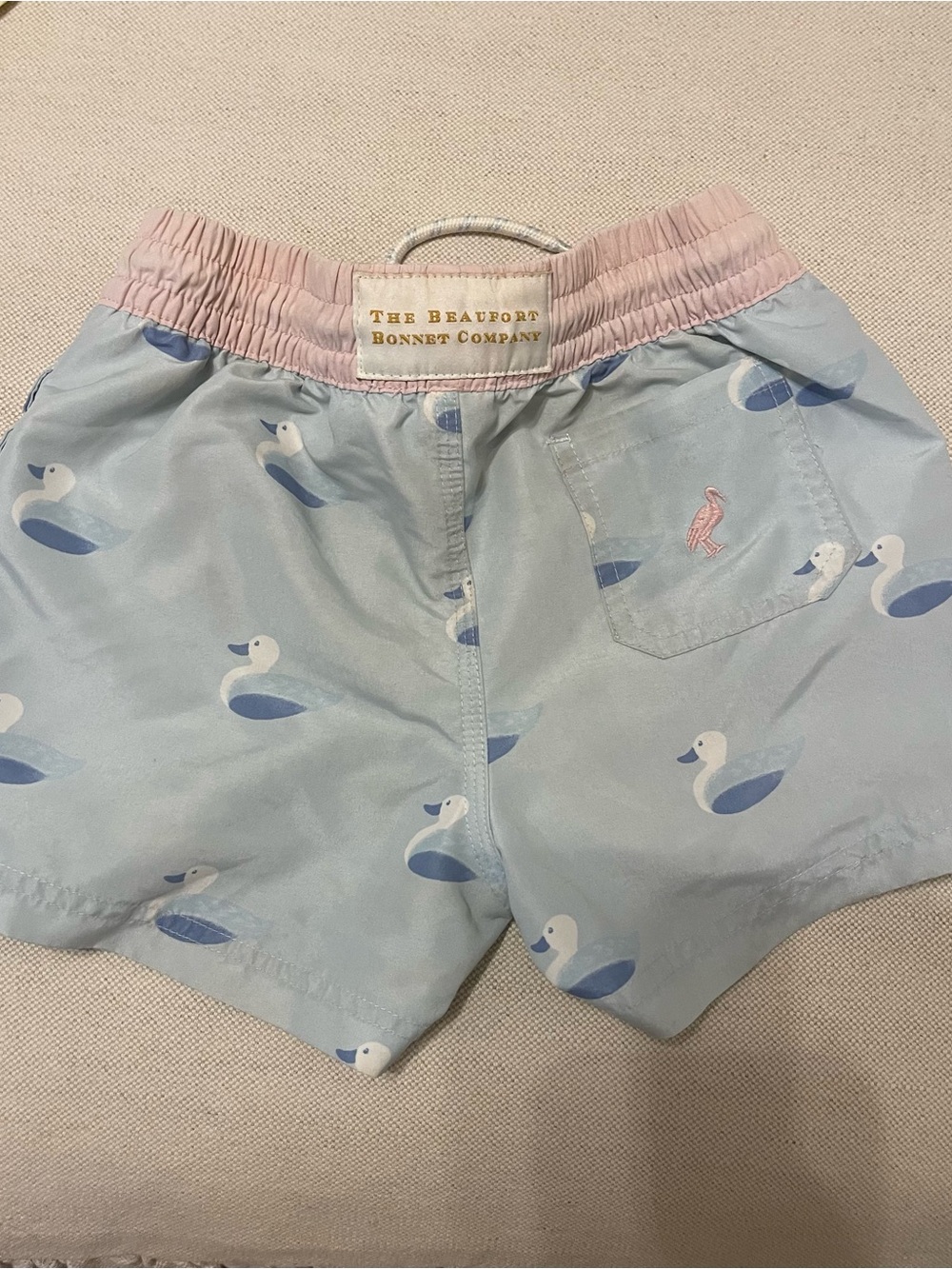 The Beaufort Bonnet Company Light Blue Duck Print Kids Swim Shorts